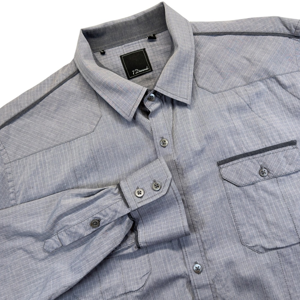 7 Diamonds Western Button Down Shirt Mens XXL Gray Grid Check Cotton Long Sleeve